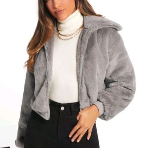 Faux Fur Gray Zip Up Jacket New